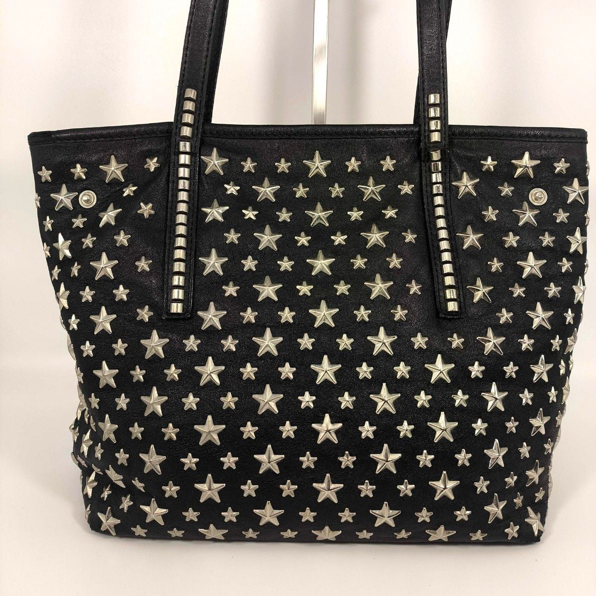 Jimmy Choo Scarlet Star Studded Leather Tote Bag Black Italy Auth Rare