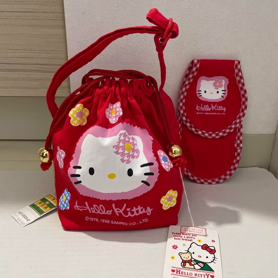 Sanrio Hello Kitty Mobile Phone Case Drawstring Bag Retro 1995 Vintage