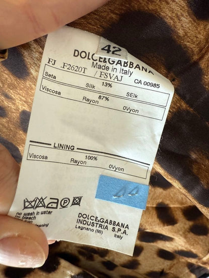 DOLCE & GABBANA Jacket Velvet Leopard Print Size 42 Beige Black