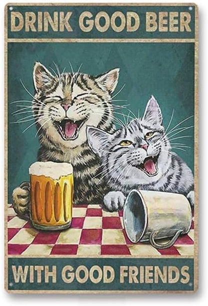Tinplate sign, miscellaneous goods, retro, easy to install (cat and beer)