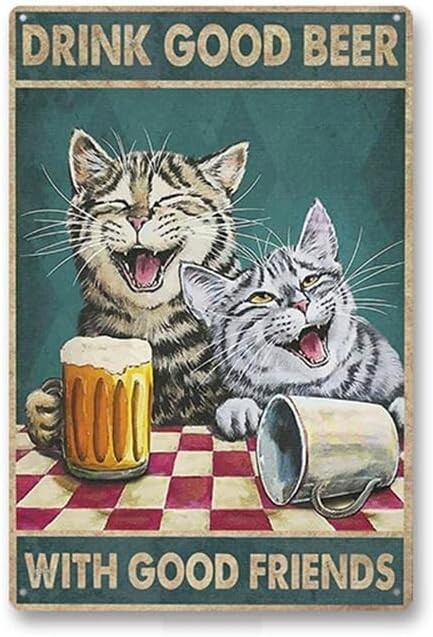 Tinplate sign, miscellaneous goods, retro, easy to install (cat and beer)