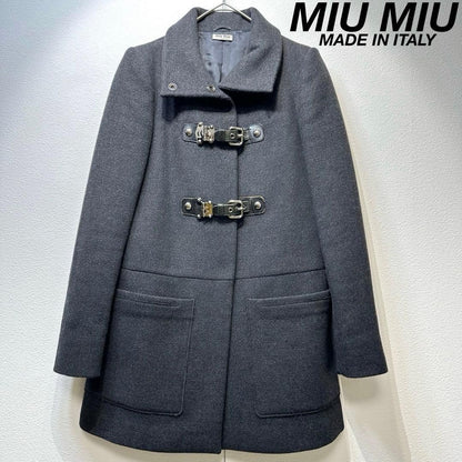 MIU MIU Archive Gray Wool Angora Belted Flare Aline Coat Jacket Size38 Y2K Italy