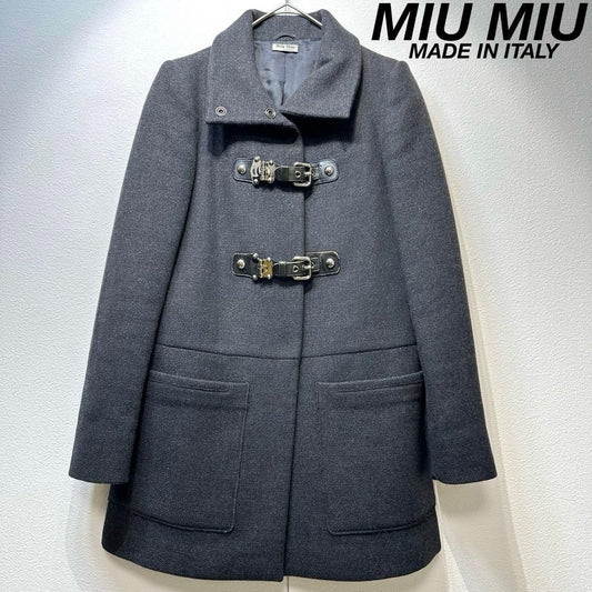 MIU MIU Archive Gray Wool Angora Belted Flare Aline Coat Jacket Size38 Y2K Italy
