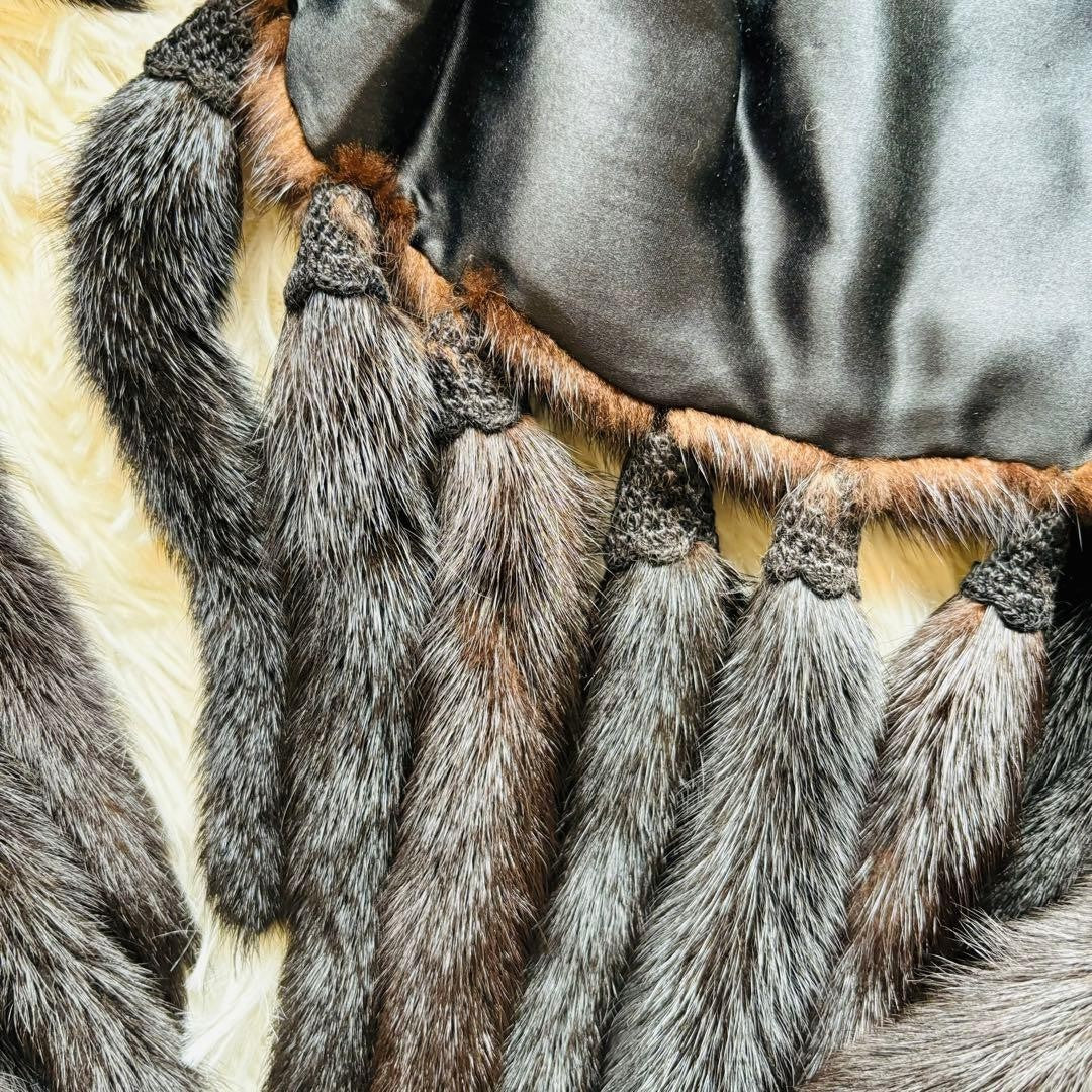Rare SAGA MINK ROYAL Brown Fringe Shawl Poncho Large