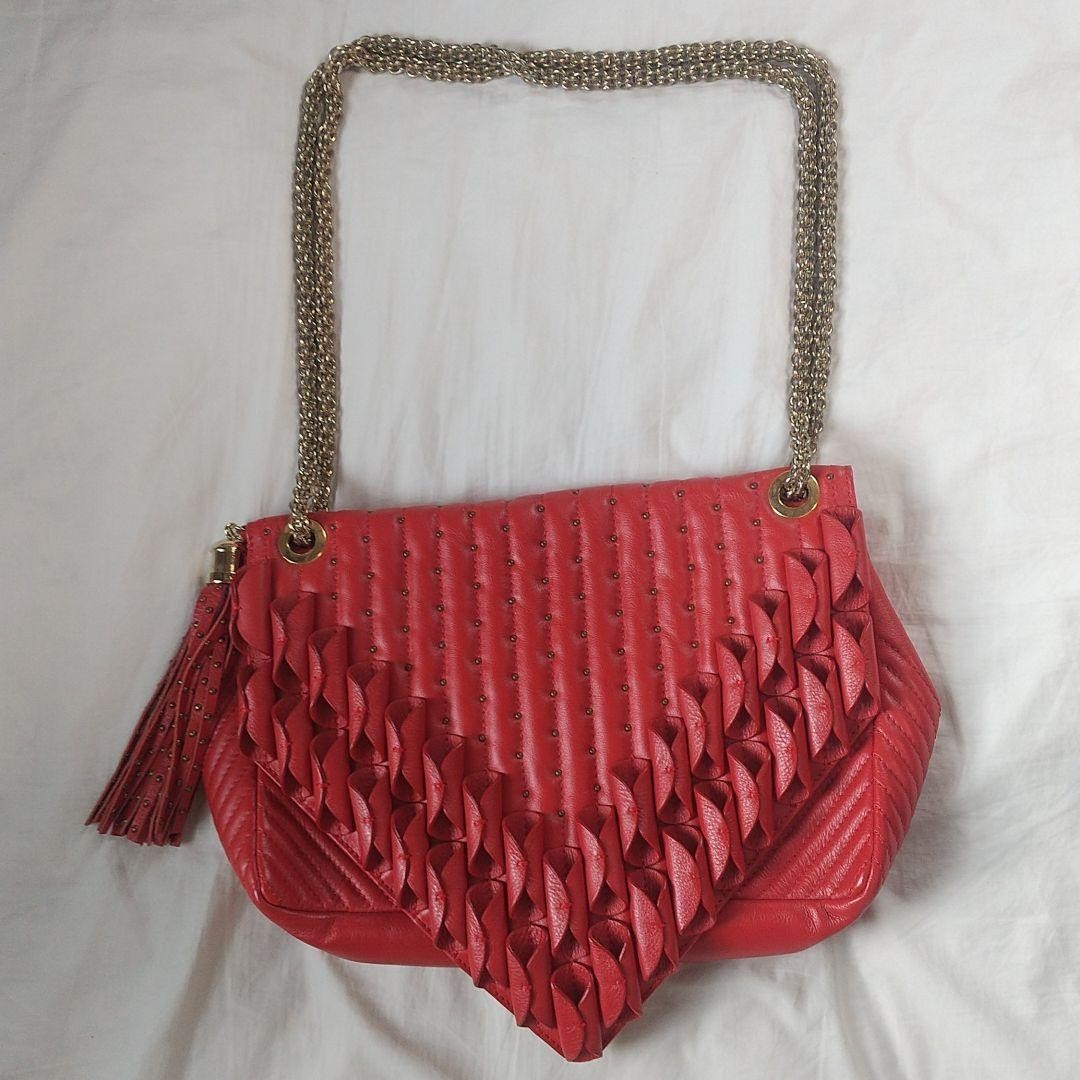 Lara Bohinc Studded Chain Handbag Purse Leather in Red USED Good Condition