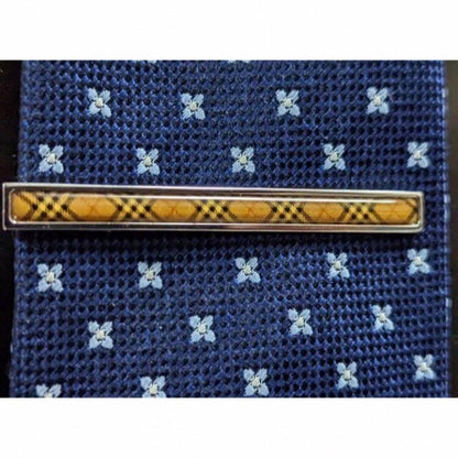 Burberry Tie clip bar pin Brown Nova check Silver color 6cm no Box Men's Jewelry