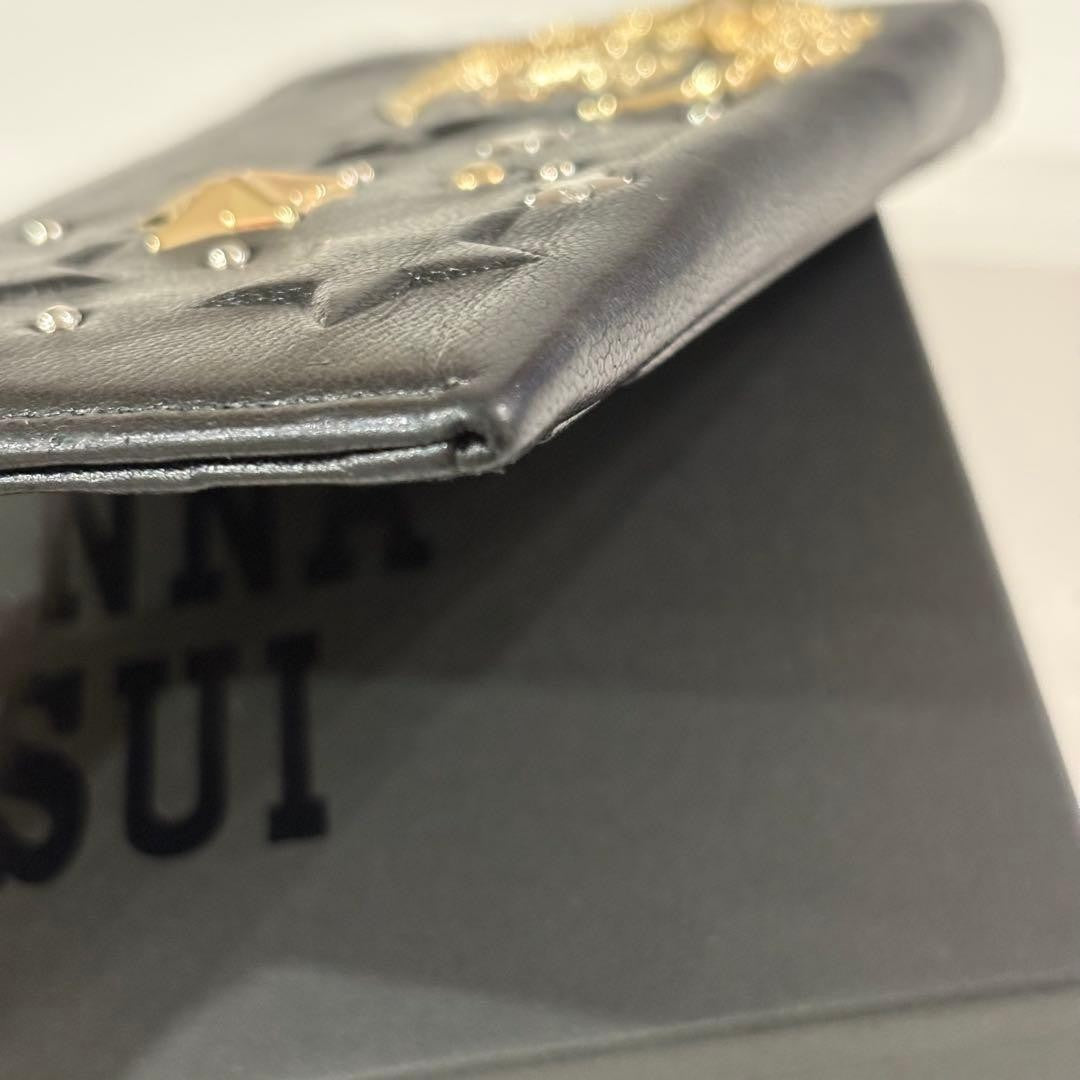 Anna Sui Moon Star Coin Case Black Pass Case 2 Pockets Used with Box from Japan