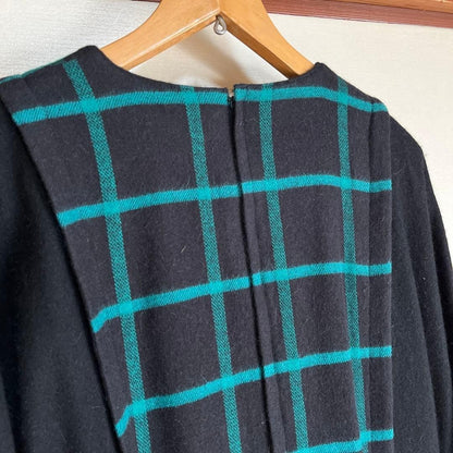 Mari Mura Black Turquoise Check Dress Wool Retro Mari Mura