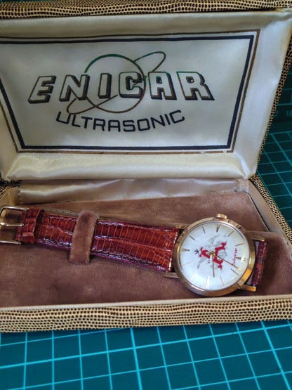 Vintage Enicar Ultrasonic Budweiser Hand-wound Watch With Original Box