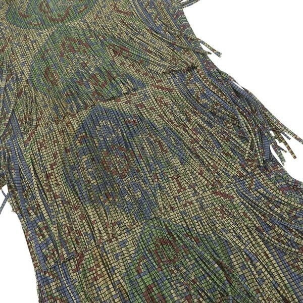 Pleats Please Issey Miyake Dress Tiered Fringe Pleated Size 3 Multi-Pattern