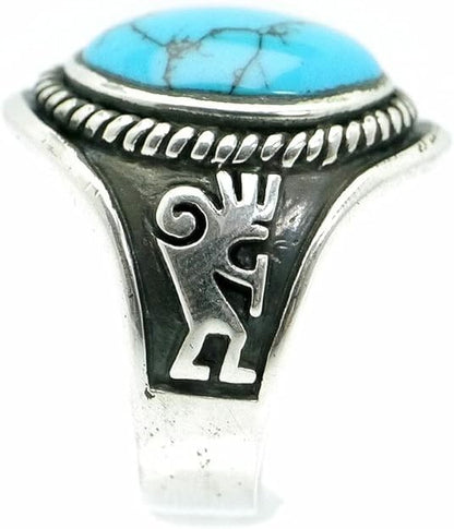 Huge Turquoise Kokopelli Ring: Sterling Silver Lucky Charm. US Size 7.5.