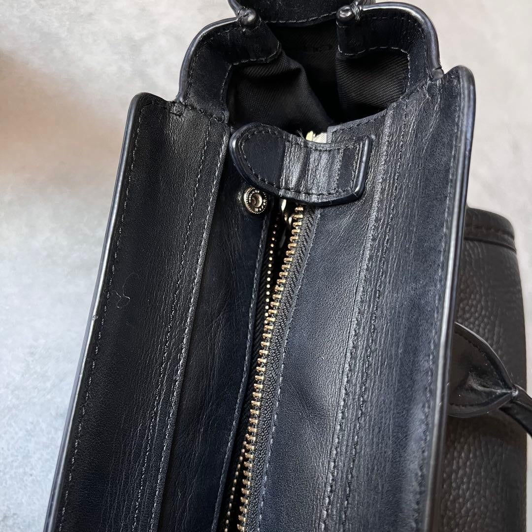 Coach 2way Leather Shoulder Bag Navy Pebbled Gold Turn Lock Detachable Strap