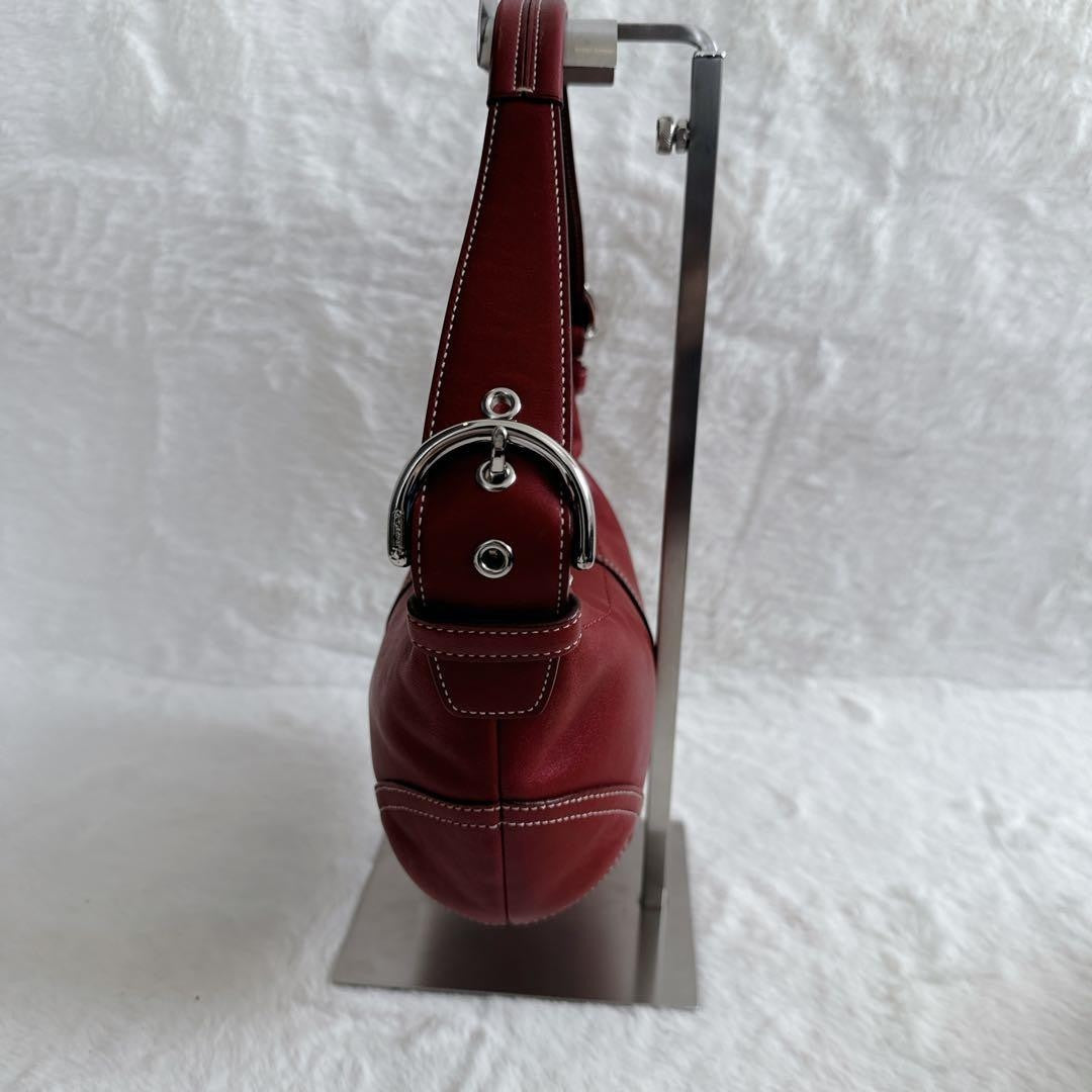 Coach SoHo One Shoulder Leather Bag Bordeaux Red Vintage Bucket Bag Auth