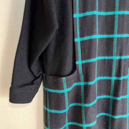 Mari Mura Black Turquoise Check Dress Wool Retro Mari Mura