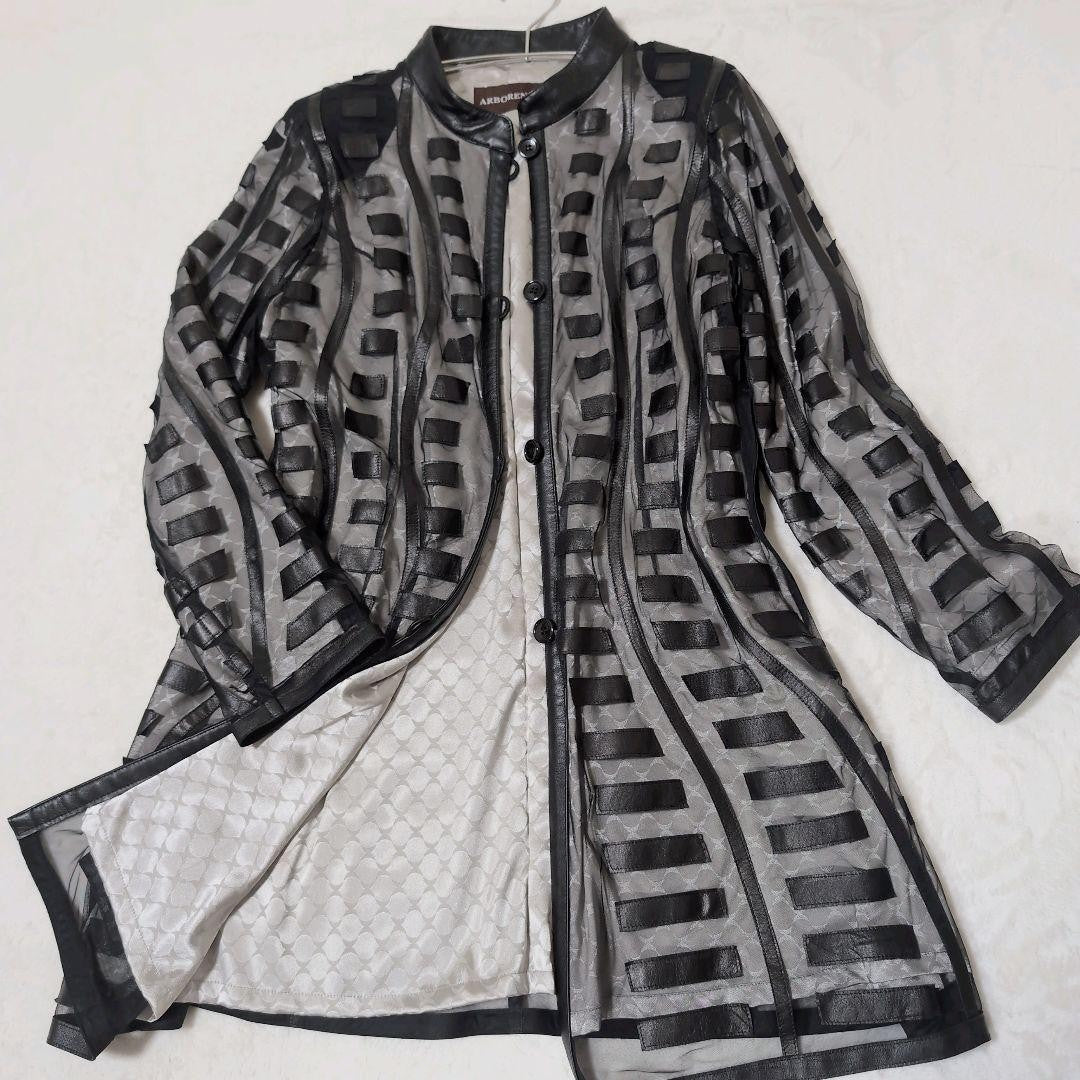Rare ARBORENTE Made in Japan Cowhide Lamb Leather Mesh Long Coat