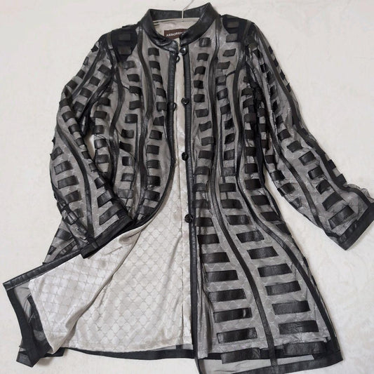 Rare ARBORENTE Made in Japan Cowhide Lamb Leather Mesh Long Coat