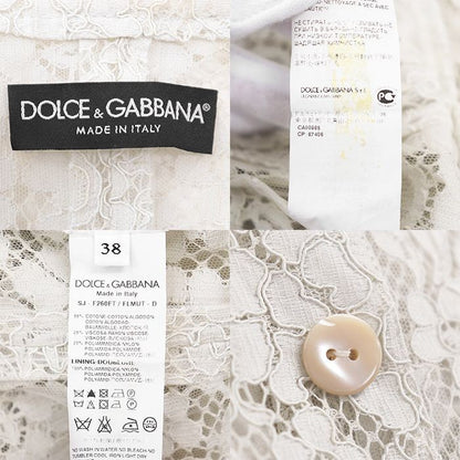 DOLCE&GABBANA Flower Full Lace Tulle Scallop Sheer Jacket Women Size 38 Ivory