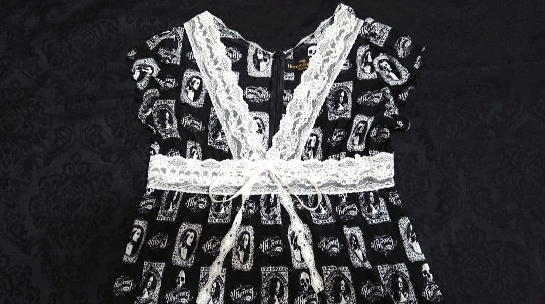 Hysteric Glamour Lace Dress Skull Figure Painting All Over Shoulder width 35cm