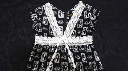 Hysteric Glamour Lace Dress Skull Figure Painting All Over Shoulder width 35cm