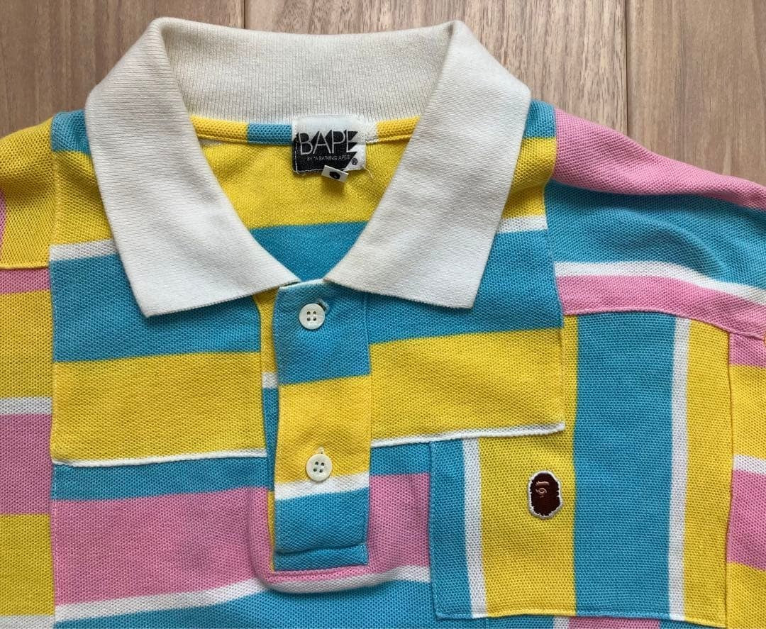 Bape Polo Shirt MEN Multi Patchwork Crazy Rainbow Excellent Used Size M