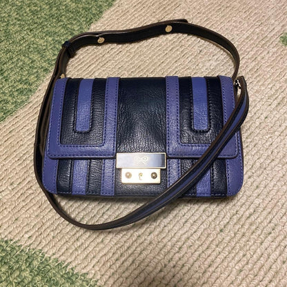 Anya Hindmarch Clutch Shoulder Bag Black Blue 20x13cm Small Purse Card Pocket