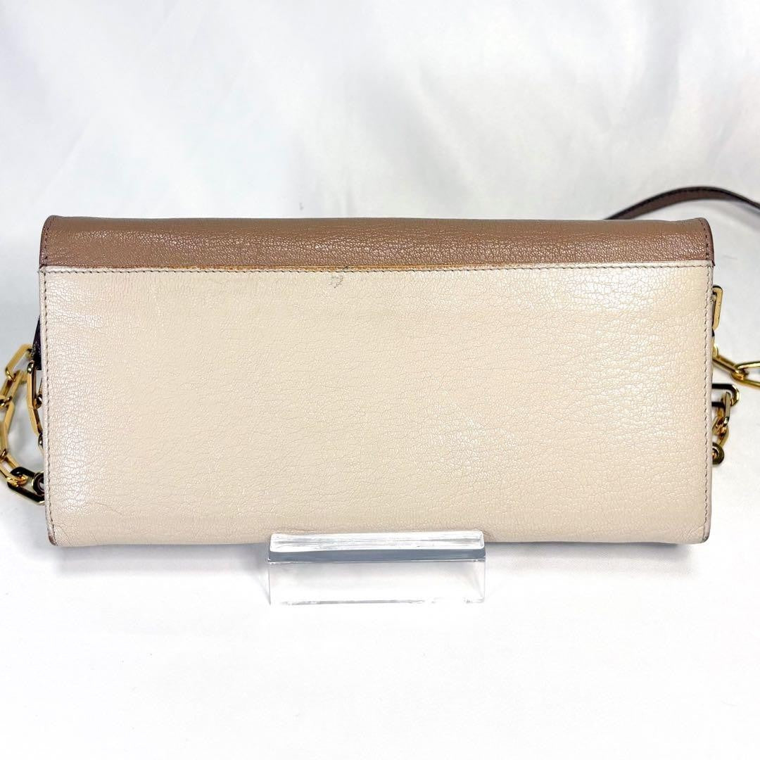 Miu Miu Chain Wallet Leather Pink Gold Auth am8441