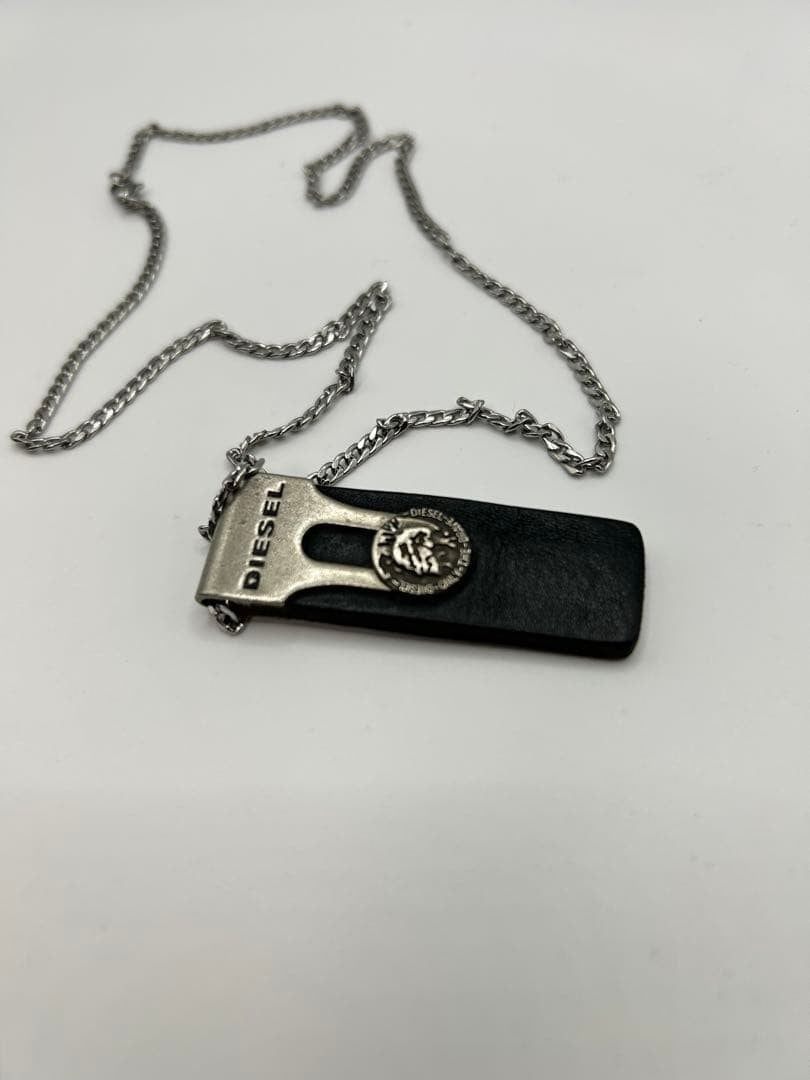 Diesel Men Leather Metal Necklace Approx.60Cm Luxury Stylish Casual Italian Used