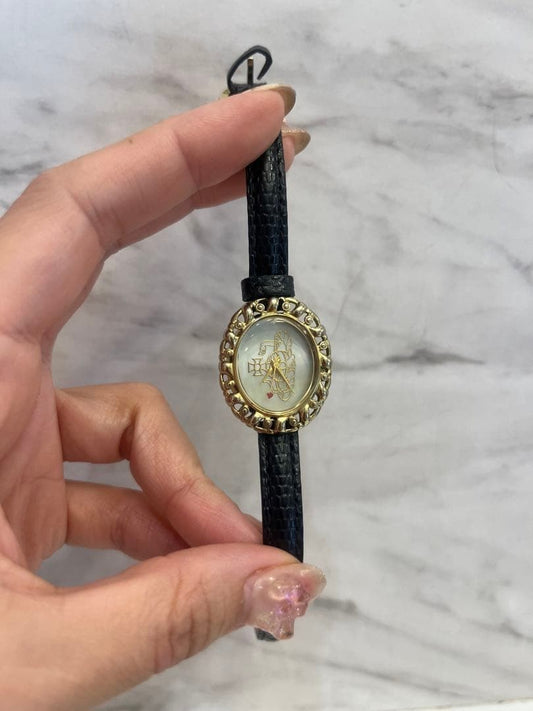 Vivienne Westwood Wirstwatch Gold Rococo Case Black Leather Band from Japan