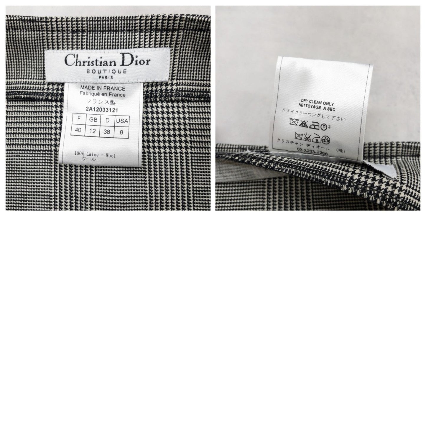 Christian Dior Galliano Houndstooth Plaid Wool Pleated Mini Skirt FR40 Archive