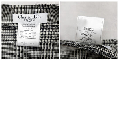 Christian Dior Galliano Houndstooth Plaid Wool Pleated Mini Skirt FR40 Archive