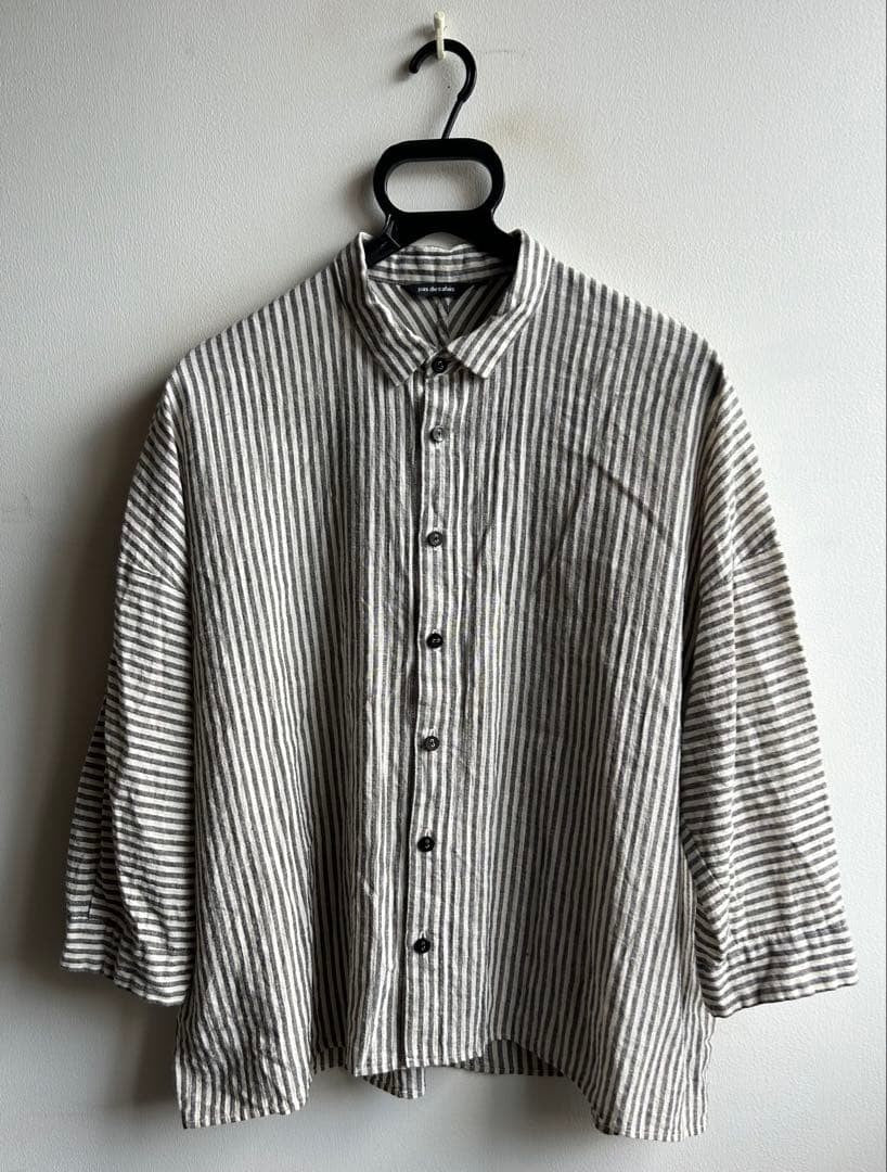 Pas de calais Cotton Linen Stripe Shirt Size 36 Made In Japan
