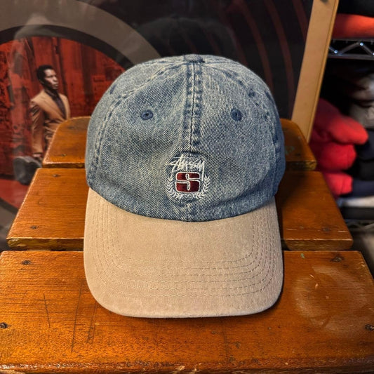 00s Street STUSSY Denim Cap with Visor, Embroidered Logo, Indigo