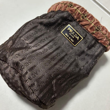 Prada Velvet Drawstring Bag - Beaded Pouch in Vintage Brown, Good Condition