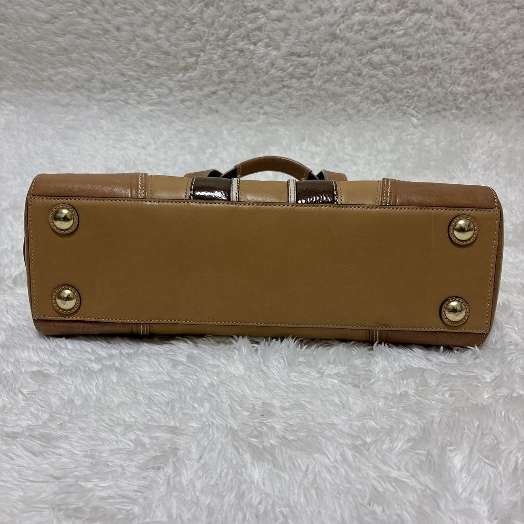 Coach Signature Hamptons Leather Tote Bag Brown Beige Vintage Authentic