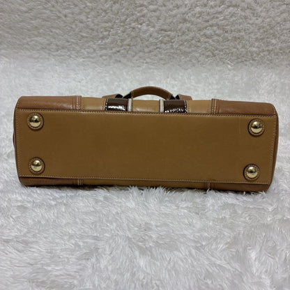 Coach Signature Hamptons Leather Tote Bag Brown Beige Vintage Authentic