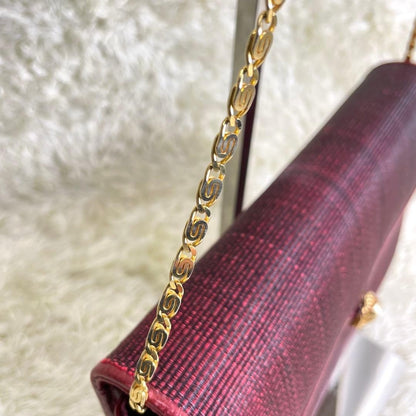 BALLY Shoulder bag Horsehair Leather Gold chain Red Vintage Authentic