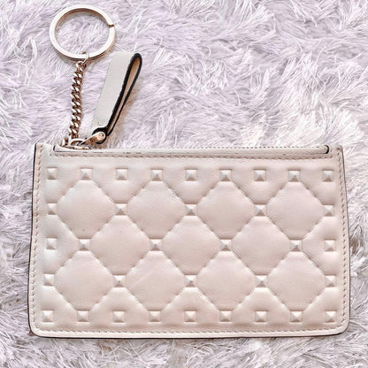 VALENTINO GARAVANI Key Pouch Coin Case Card Holder Wallet Purse Studs Logo Ivory