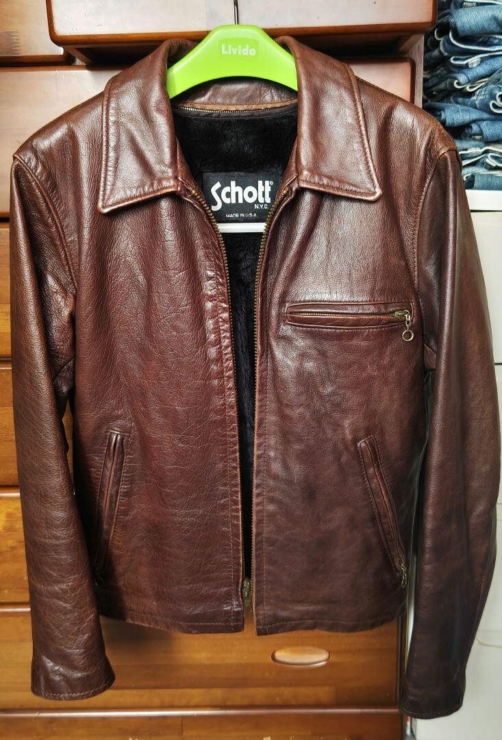 Schott Single Riders 642VS Jacket Leather Brown Size 34 Men's w/Boa liner Used