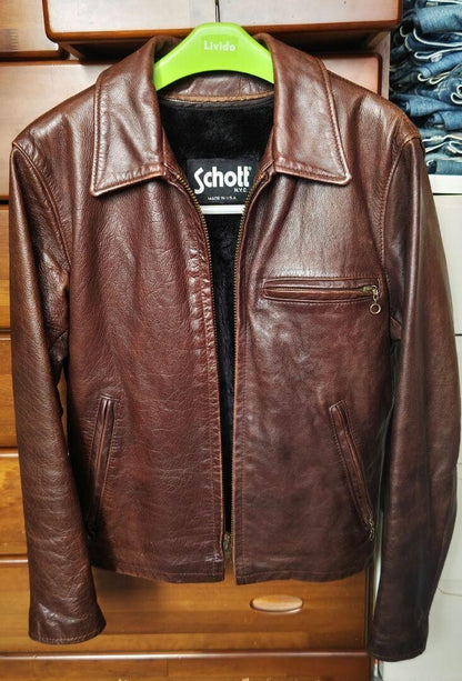 Schott Single Riders 642VS Jacket Leather Brown Size 34 Men's w/Boa liner Used