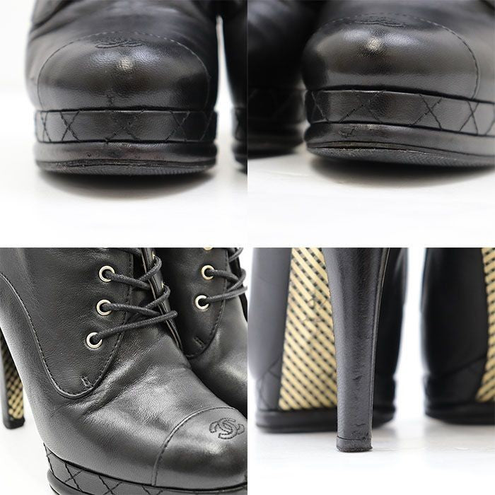 CHANEL Boots High Heels G28406 COCOMark Logo Lace-up Women Size 36 1/2 Black
