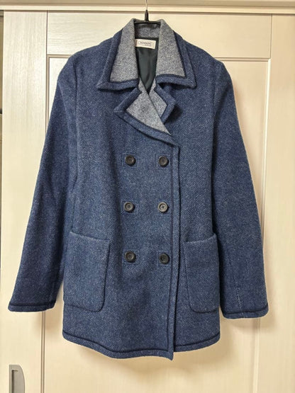 Missoni Women XL Navy Double Breasted Pea Coat 46 Luxury Unique Elegant Italian