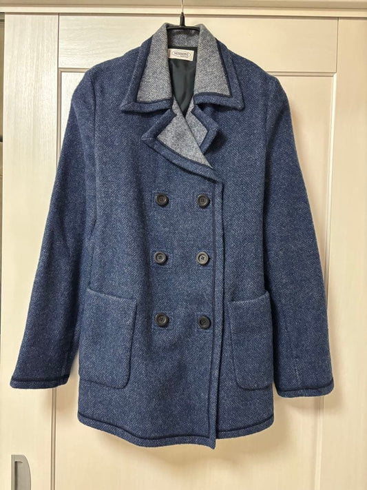 Missoni Women XL Navy Double Breasted Pea Coat 46 Luxury Unique Elegant Italian