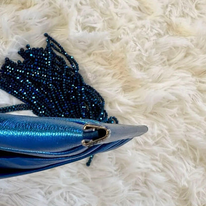 Anya Hindmarch Women Bag Hand Beads Sequin Clutch Metallic Blue Limited Edition