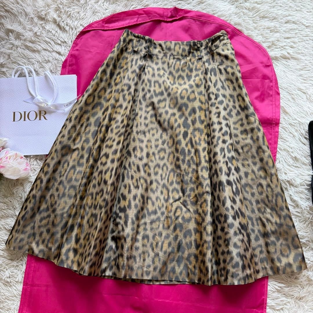 Christian Dior Leopard Print Midi Skirt Size M Brown Silk Fabric