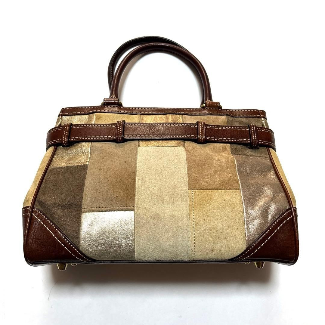 COACH Leather Patchwork Design Handbag Tote Bag F11218 Mosaic Hampton Suede