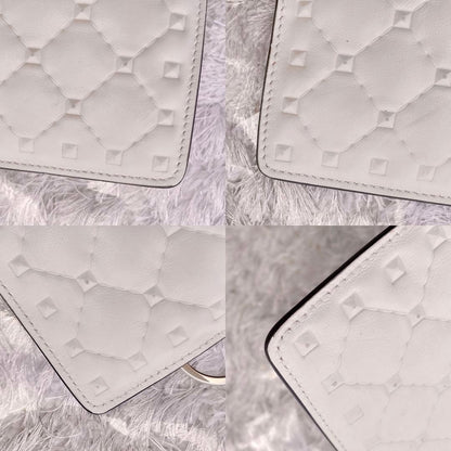 VALENTINO GARAVANI Key Pouch Coin Case Card Holder Wallet Purse Studs Logo Ivory