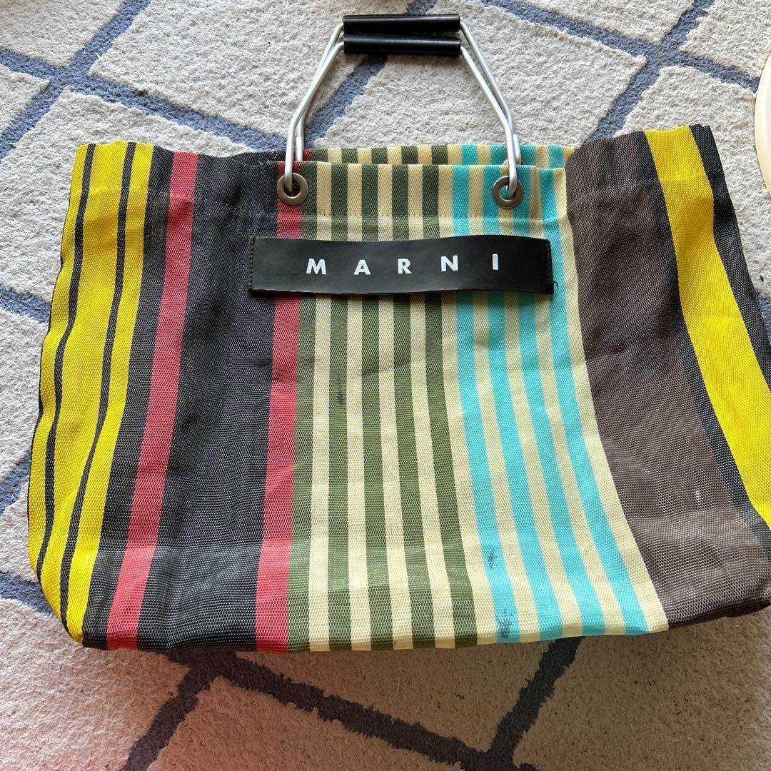 Used MARNI Flower Cafe Shopping Tote Bag Beige Khaki Multi Nylon