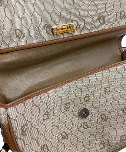Dior Honeycomb Shoulder Crossbody Bag Beige Canvas Leather Vintage Auth 1121