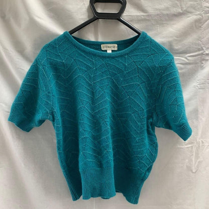 Turquoise knitted pattern cardigan with sequinned trim, size L