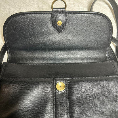Longchamp Leather Shoulder Bag Vintage Black Flap Crossbody Pochette Rare Japan